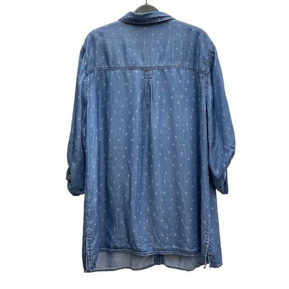CLAIRE France blue lyocell denim 3/4 sleeves shirt size 18 US anchor pattern - Picture 2 of 12